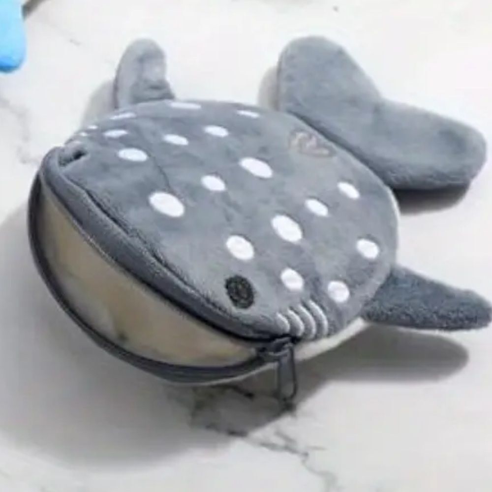 Plush Whale Shark coin purse Gray Polka dot mouth wallet NEW